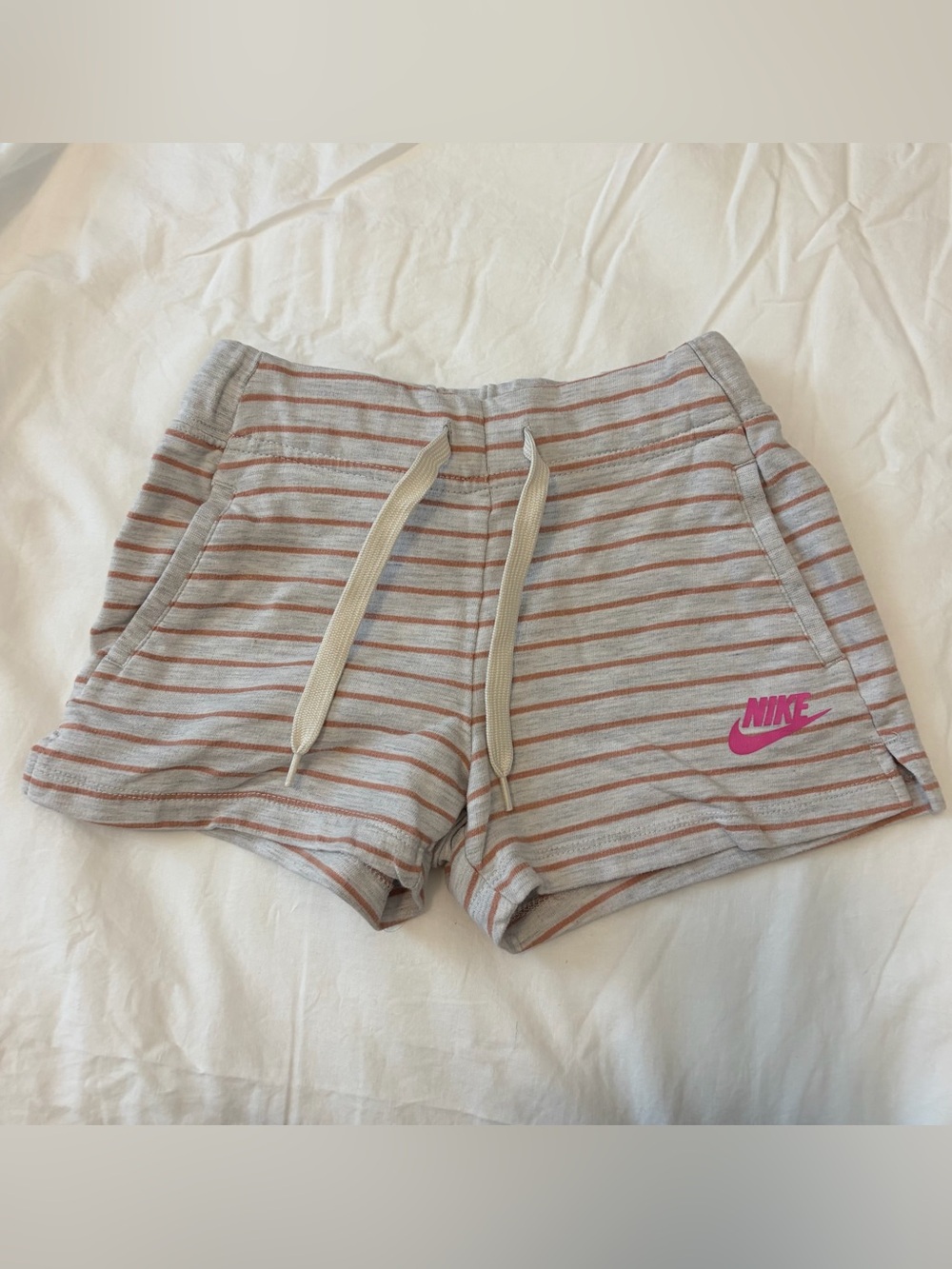 Nike Girls Gray Rust Stripe Athletic Shorts with Pink Logo
